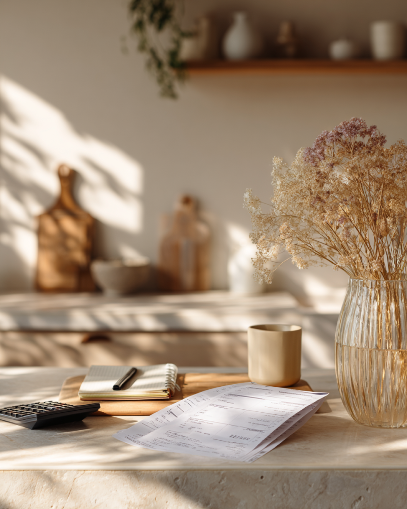 TSTR_kitchen_island_with_family_planning_materials_bills_orga_806b6566-2dc8-406b-a8e1-a3c98c763b0c_0